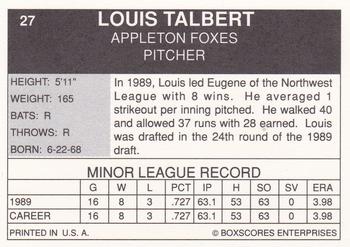 1990 Boxscores Appleton Foxes #27 Louis Talbert Back