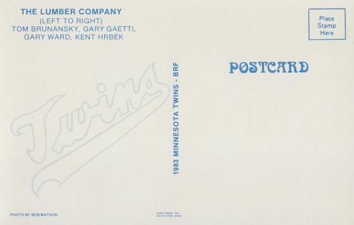 1983 Minnesota Twins Postcards #NNO The Lumber Company:  Tom Brunansky / Gary Gaetti / Gary Ward / Kent Hrbek Back
