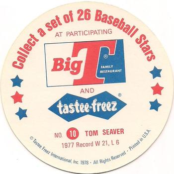 1978 Big T/Tastee-Freez Discs #10 Tom Seaver Back