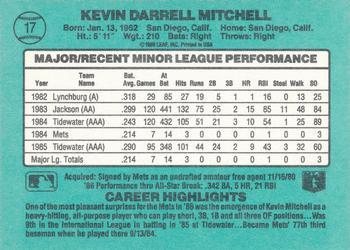 1986 Donruss The Rookies #17 Kevin Mitchell Back