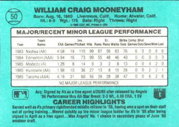 1986 Donruss The Rookies #50 Bill Mooneyham Back
