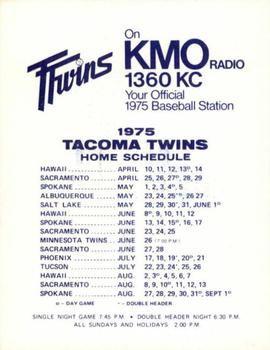 1975 KMO Radio Tacoma Twins #2 Dave McKay Back