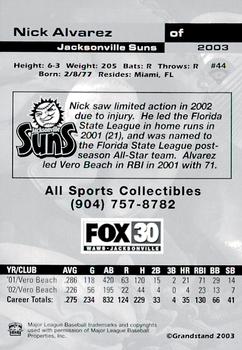 2003 Grandstand Jacksonville Suns #NNO Nick Alvarez Back