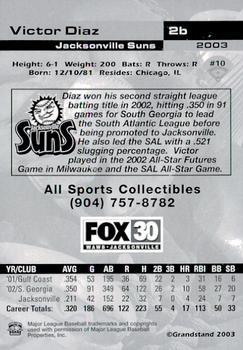 2003 Grandstand Jacksonville Suns #NNO Victor Diaz Back