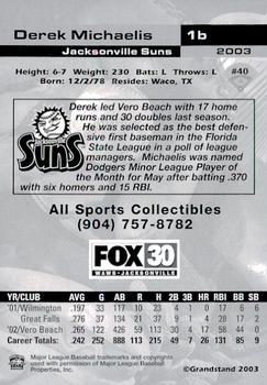 2003 Grandstand Jacksonville Suns #NNO Derek Michaelis Back