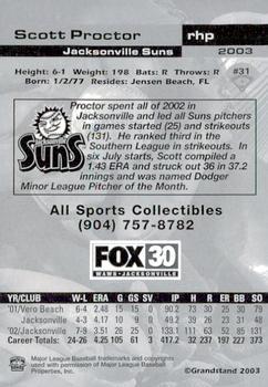 2003 Grandstand Jacksonville Suns #NNO Scott Proctor Back