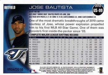 2010 Topps Update - Gold #US-99 Jose Bautista Back