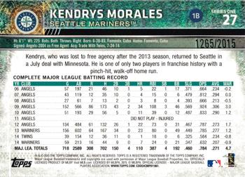 2015 Topps - Gold #27 Kendrys Morales Back