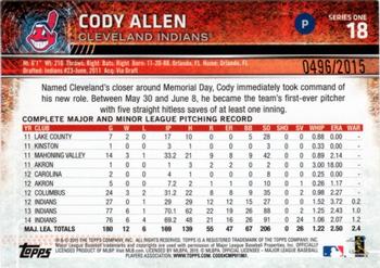2015 Topps - Gold #18 Cody Allen Back