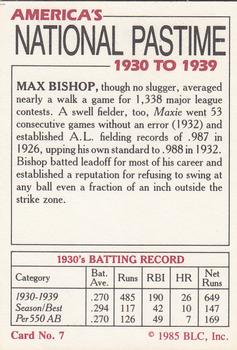 1985 Big League Collectibles America's National Pastime #7 Max Bishop Back