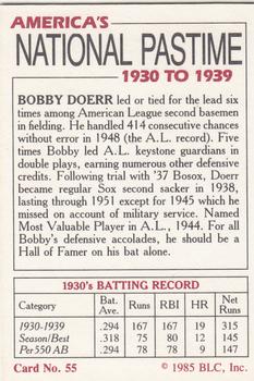 1985 Big League Collectibles America's National Pastime #55 Bobby Doerr Back