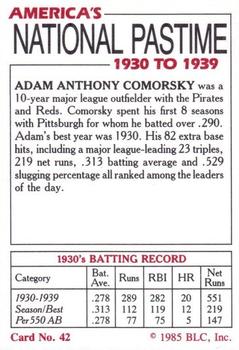 1985 Big League Collectibles America's National Pastime #42 Adam Comorosky Back