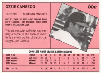 1987 Baseball Cards Magazine Repli-cards #NNO Ozzie Canseco Back