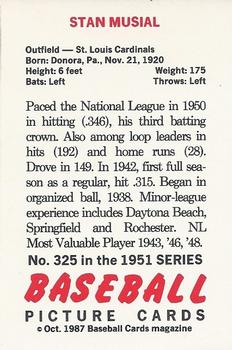 1987 Baseball Cards Magazine Repli-cards #325 Stan Musial Back