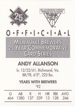 1994 Miller Brewing Milwaukee Brewers #NNO Andy Allanson Back
