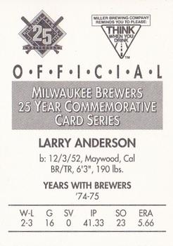 1994 Miller Brewing Milwaukee Brewers #NNO Larry Anderson Back