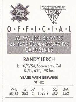 1994 Miller Brewing Milwaukee Brewers #NNO Randy Lerch Back