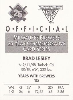 1994 Miller Brewing Milwaukee Brewers #NNO Brad Lesley Back