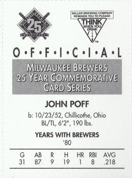 1994 Miller Brewing Milwaukee Brewers #NNO John Poff Back