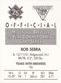 1994 Miller Brewing Milwaukee Brewers #NNO Bob Sebra Back