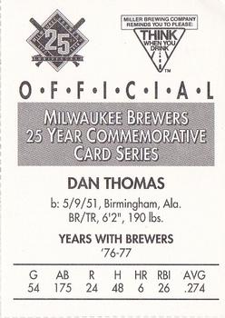 1994 Miller Brewing Milwaukee Brewers #NNO Dan Thomas Back