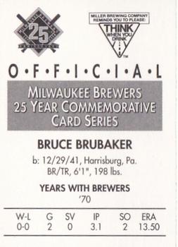 1994 Miller Brewing Milwaukee Brewers #NNO Bruce Brubaker Back