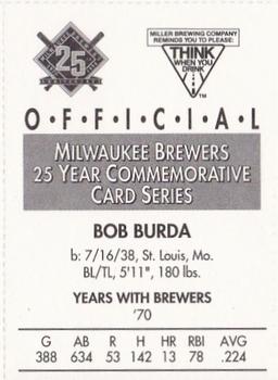 1994 Miller Brewing Milwaukee Brewers #NNO Bob Burda Back