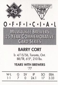 1994 Miller Brewing Milwaukee Brewers #NNO Barry Cort Back