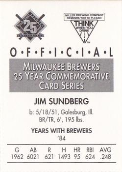 1994 Miller Brewing Milwaukee Brewers #NNO Jim Sundberg Back
