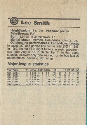 1984 Chicago Tribune Chicago Cubs #NNO Lee Smith Back