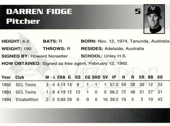 1995 Fort Wayne Wizards #5 Darren Fidge Back