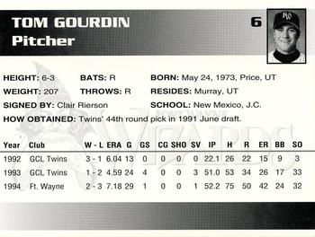 1995 Fort Wayne Wizards #6 Tom Gourdin Back