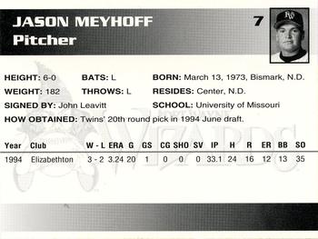 1995 Fort Wayne Wizards #7 Jason Meyhoff Back