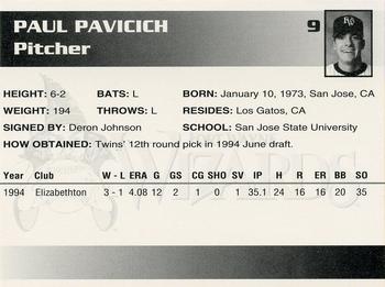 1995 Fort Wayne Wizards #9 Paul Pavicich Back
