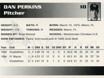 1995 Fort Wayne Wizards #10 Dan Perkins Back
