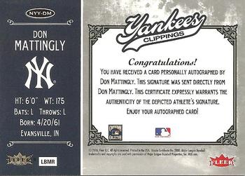 2006 Fleer Greats of the Game - Yankee Clippings Autograph #NYY-DM Don Mattingly Back