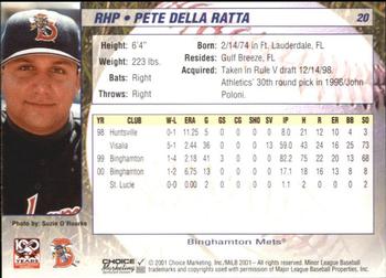 2001 Choice Binghamton Mets #20 Pete Della Ratta Back