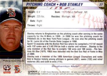 2001 Choice Binghamton Mets #27 Bob Stanley Back