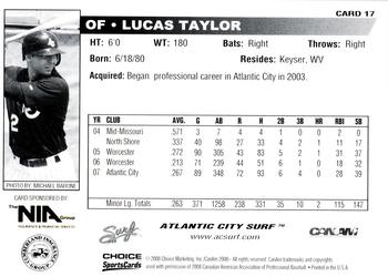2008 Choice Atlantic City Surf #17 Lucas Taylor Back
