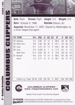 2008 Choice Columbus Clippers #6 Bobby Brownlie Back