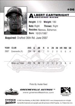 2008 Choice Greeneville Astros #6 Albert Cartwright Back