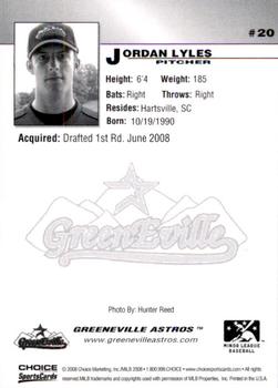 2008 Choice Greeneville Astros #20 Jordan Lyles Back