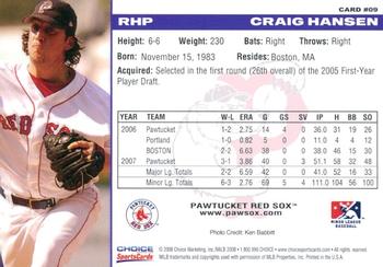2008 Choice Pawtucket Red Sox #9 Craig Hansen Back