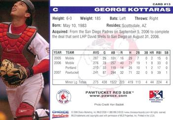 2008 Choice Pawtucket Red Sox #13 George Kottaras Back