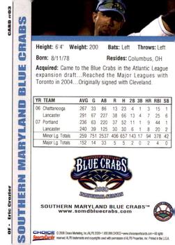 2008 Choice Southern Maryland Blue Crabs #03 Eric Crozier Back