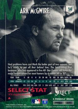 1995 Select - Artist's Proofs #14 Mark McGwire Back