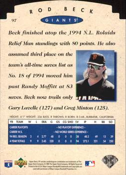 1995 SP Championship - Die Cuts #97 Rod Beck Back