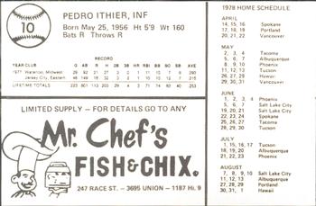 1978 Mr. Chef's San Jose Missions #10 Pete Ithier Back