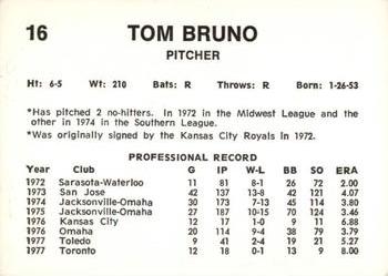 1978 Wiener King Springfield Redbirds #16 Tom Bruno Back