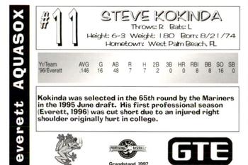 1997 Grandstand Everett AquaSox #NNO Steve Kokinda Back
